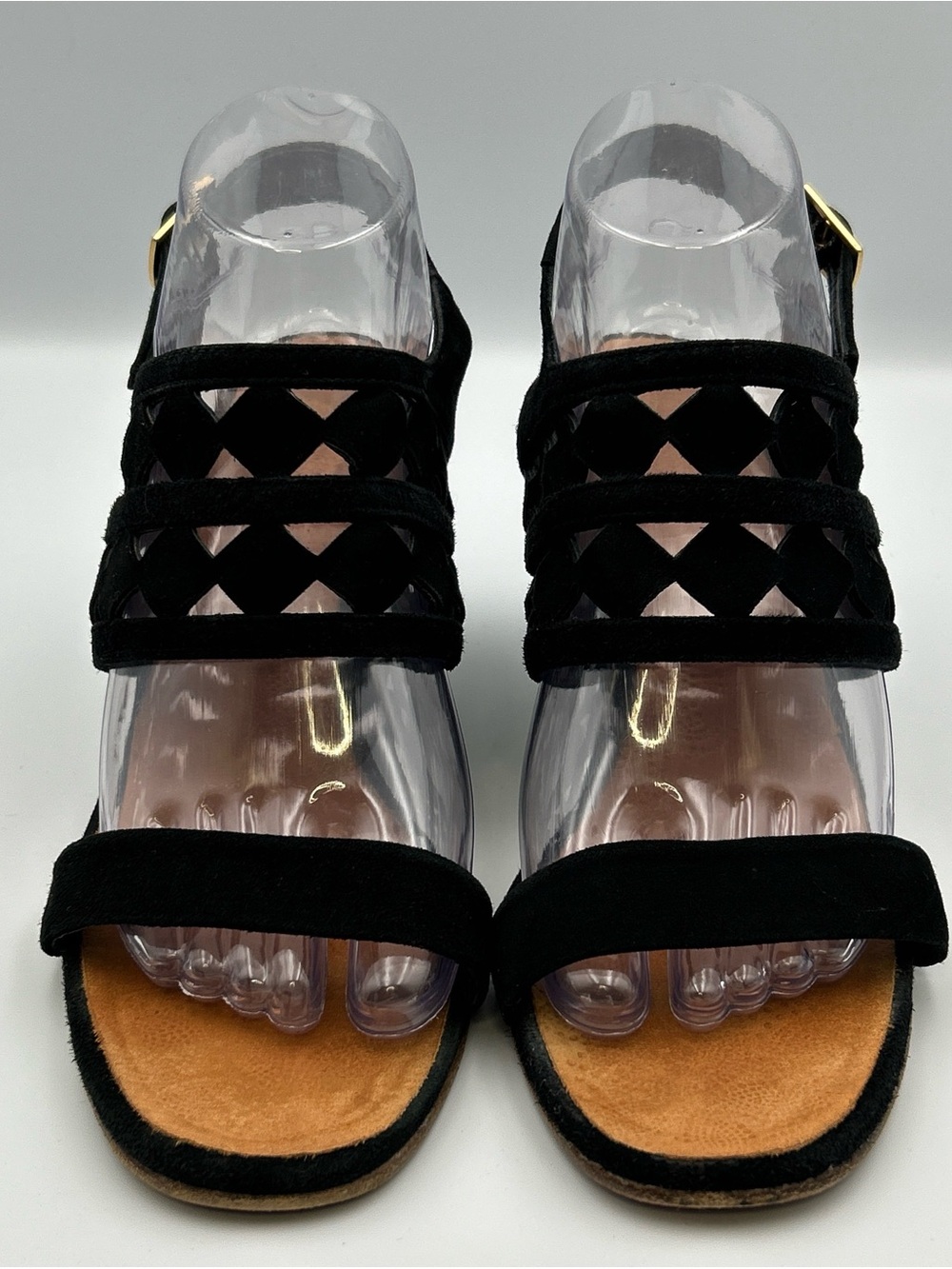 Chie Mihara Wedge Heel Sandals Womens 9.5 Black Suede Slingback Dress Evening